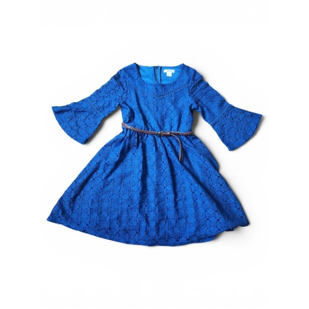 Xhilaration Girls' Dress Size S Small Bell Sleeves Blue with Braided Brown Belt